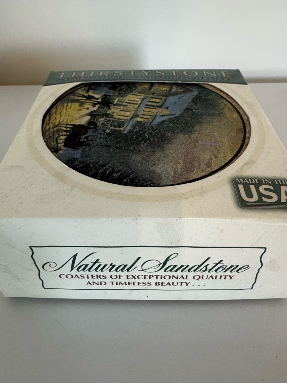 Set Of 4 Thomas Kinkade Thirstystone Coasters Sleigh Ride Home Sandstone & Cork - Picture 6 of 6